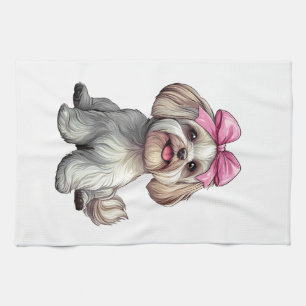 Linge De Cuisine Maman Chien Havanais Fille Rose Arc Coquette