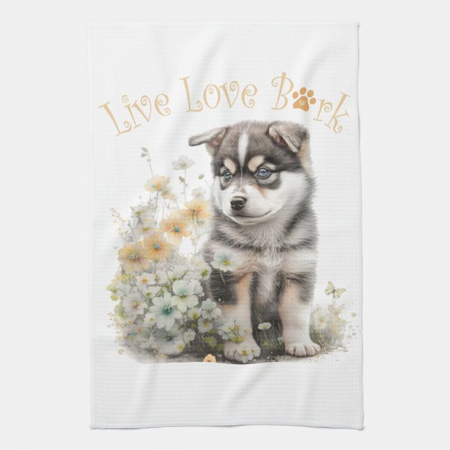 Linge De Cuisine Maman Chien Malamute d'Alaska Floral (Vertical)