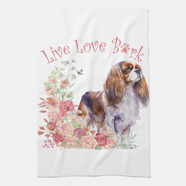Linge De Cuisine Maman de Cavalier King Charles Spaniel Floral (Vertical)