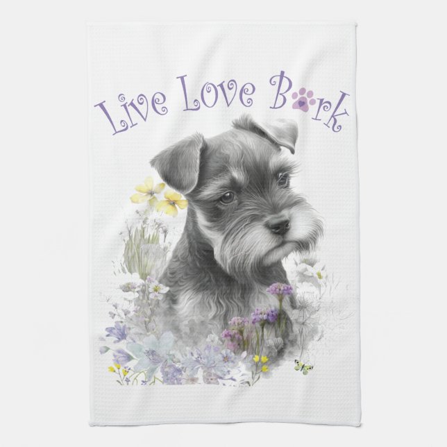 Linge De Cuisine Maman de Schnauzer Fleurs (Vertical)