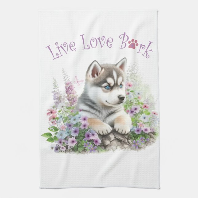 Linge De Cuisine Maman Husky Chien Floral (Vertical)