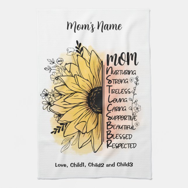 Linge De Cuisine Maman Mots Personnalisé Dahlia Flower Kids Nom de  (Vertical)
