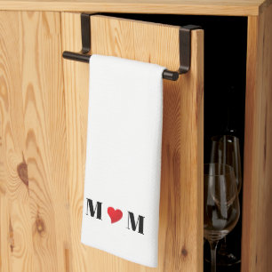 Linge De Cuisine Maman noir blanc rouge coeur moderne typographie m