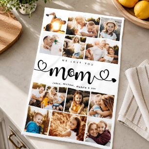 Linge De Cuisine Maman nous t'aimons Cœurs Collage photo moderne