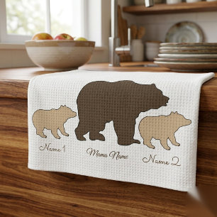 Linge De Cuisine Maman Ours Personnalisée Avec 2 Noms D'Enfants Cad