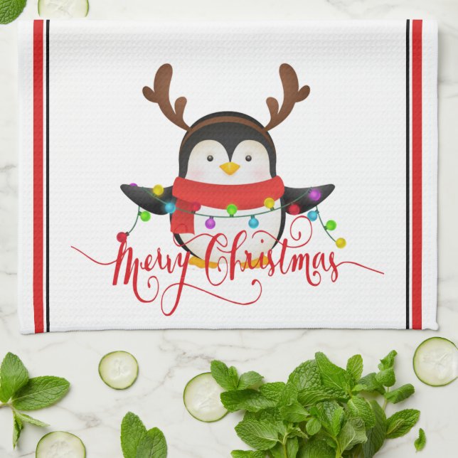 Linge De Cuisine Manchot de Noël   (Plié)