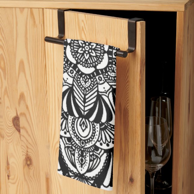 Linge De Cuisine Mandala 2 - Noir et Blanc (Pliage en tiers)