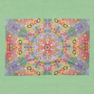 Linge De Cuisine Mandala arc-en-ciel en hexagone