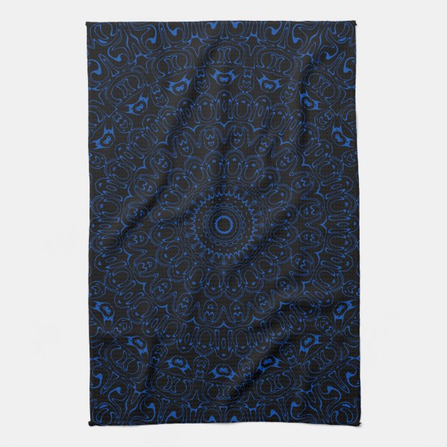 Linge De Cuisine Mandala bleu cobalt à symétrie complexe (Vertical)