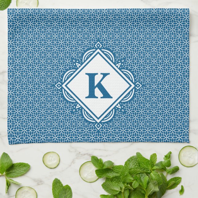 Linge De Cuisine Mandala bleu Monogramme (Plié)