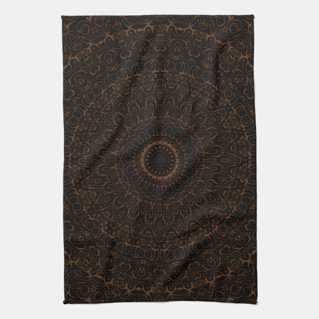 Linge De Cuisine Mandala Brun Chocolat avec Symétrie Intrinsèque (Vertical)