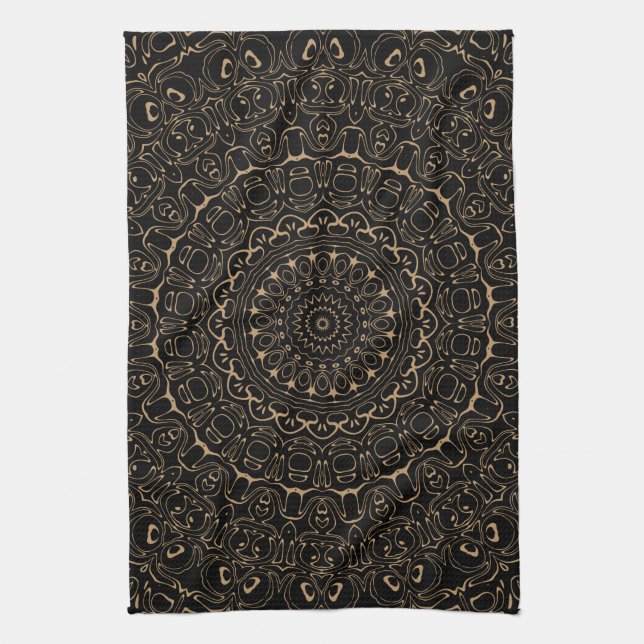 Linge De Cuisine Mandala Camel Tan à l'élégante symétrie (Vertical)