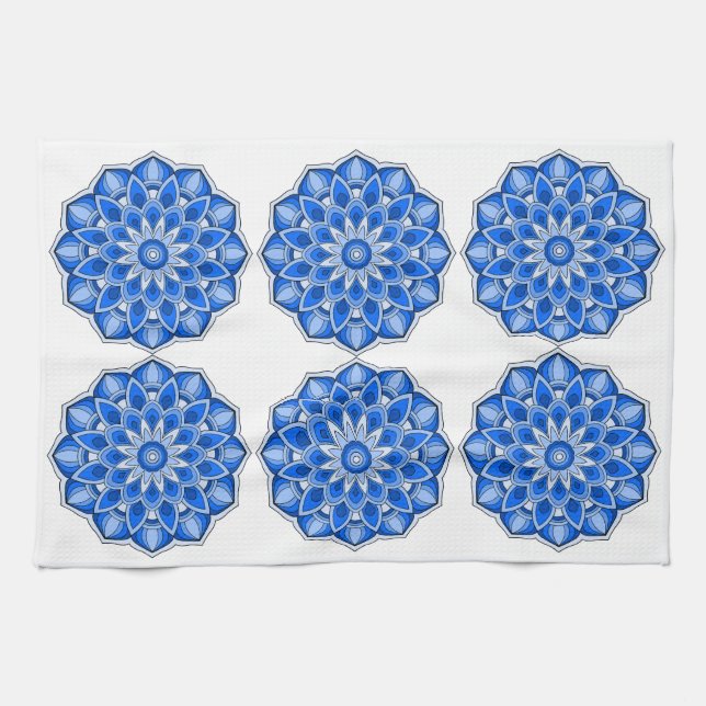Linge De Cuisine Mandala en bleu (Horizontal)