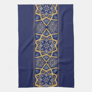 Linge De Cuisine Mandala fleur or bleu arabesque