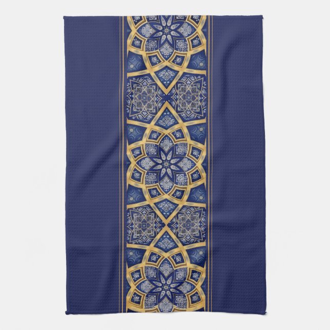 Linge De Cuisine Mandala fleur or bleu arabesque (Vertical)