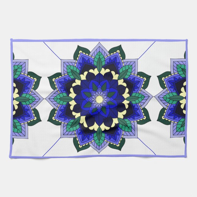 Linge De Cuisine Mandala Motif 2002 en tea bleu foncé (Horizontal)