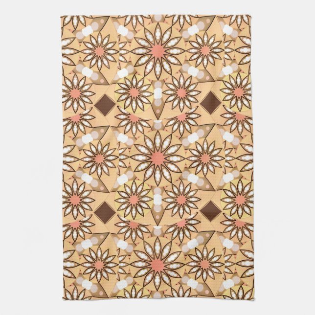 Linge De Cuisine Mandala Motif, Caramel Tan, Chocolat Brown (Vertical)