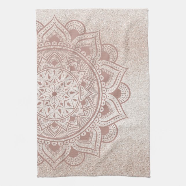 Linge De Cuisine Mandala Om Parties scintillant Rose or Dusty rose  (Vertical)