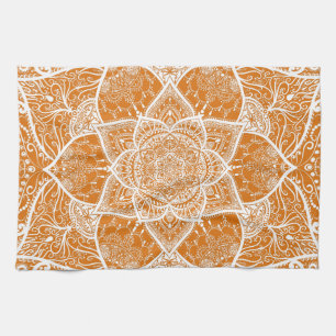 Linge De Cuisine Mandala orange et blanc - Loergann en Citrouille