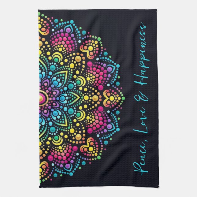 Linge De Cuisine Mandala peint aux points arc-en-ciel (Vertical)
