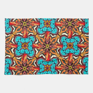 Linge De Cuisine Mandala Répétitif Floral Vibrant Art