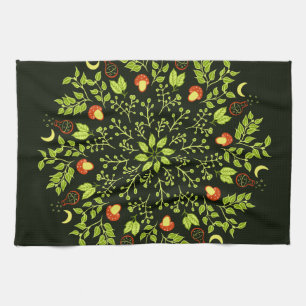 Linge De Cuisine Mandala sorcière verte - Potions et champignons