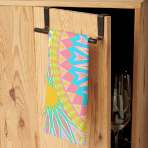 Linge De Cuisine Mandala superposé rose bleu jaune menthe violet
