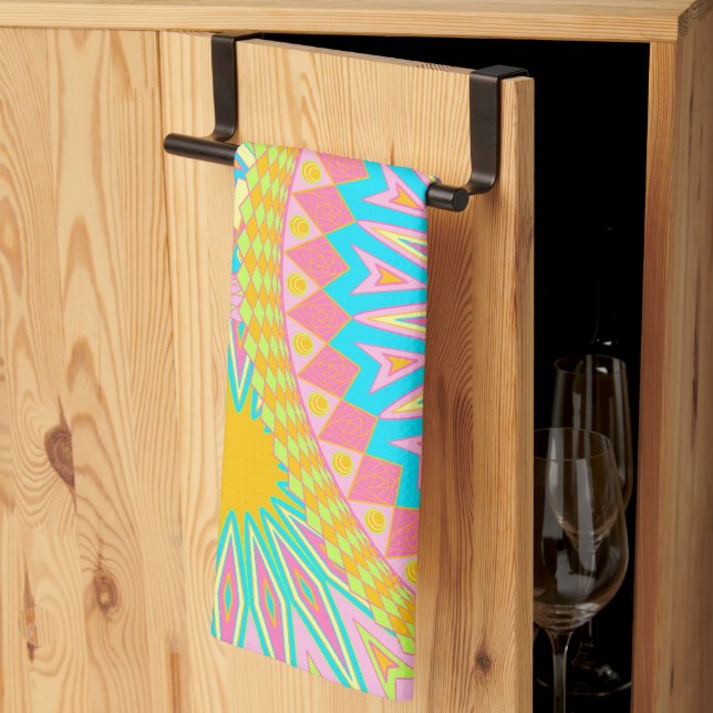 Linge De Cuisine Mandala superposé rose bleu jaune menthe violet (Pliage en tiers)