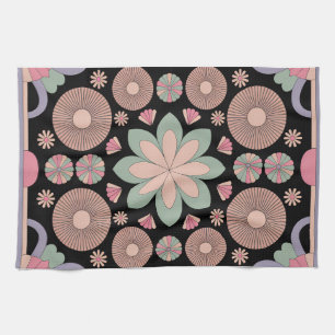 Linge De Cuisine Mandala Symétrique Floral Rétro Pastel