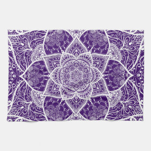 Linge De Cuisine Mandala violet et blanc - Loergann en Boysenberry