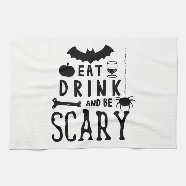 Linge De Cuisine mangez la boisson et soyez Halloween effrayant (Horizontal)