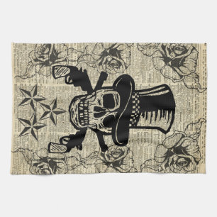 Linge De Cuisine Manieur de pistolet, crâne heureux, armes à feu,