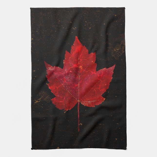 Linge De Cuisine Maple Leaf Red Black Gold Pays Automne Texture (Vertical)