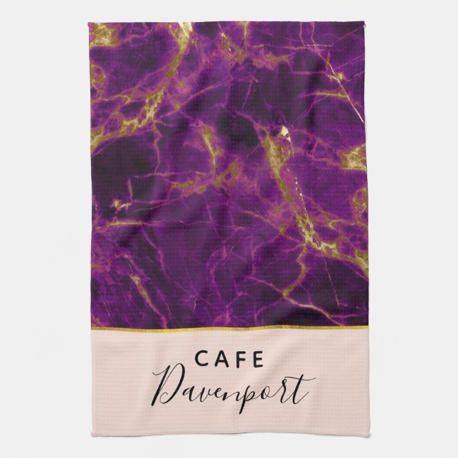 Linge De Cuisine Marbre Abstrait moderne violet et or (Vertical)