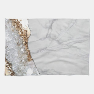 Linge De Cuisine Marbre Blanc Doré Agate Noire