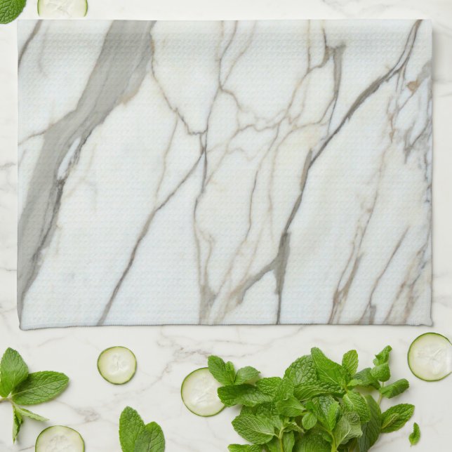 Linge De Cuisine Marbre blanc granit luxe texture naturelle (Plié)