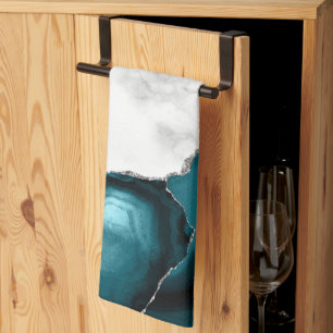 Linge De Cuisine Marbre blanc Parties scintillant Argent Turquoise