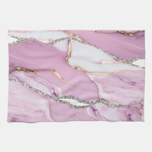 Linge De Cuisine Marbre blanc rose