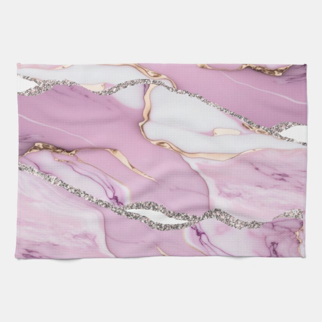 Linge De Cuisine Marbre blanc rose (Horizontal)