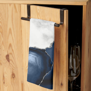 Linge De Cuisine Marbre blanc Silver Navy Blue Agate