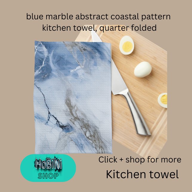 Linge De Cuisine marbre bleu abstrait motif côtier (blue marble abstract coastal pattern kitchen towel)