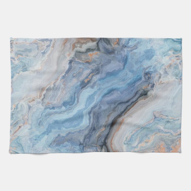 Linge De Cuisine Marbre Bleu avec Noir Or Joli Décor (Horizontal)
