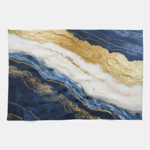 Linge De Cuisine Marbre bleu marine de luxe et feuille d'or
