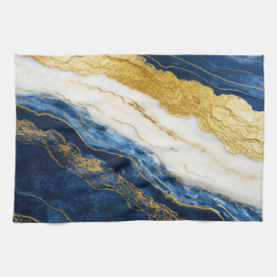 Linge De Cuisine Marbre bleu marine de luxe et feuille d'or