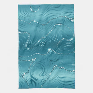 Linge De Cuisine Marbre bleu turquoise brillant Aqua