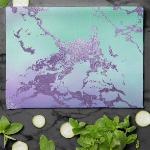 Linge De Cuisine Marbre chic   Lavande violet et vert menthe