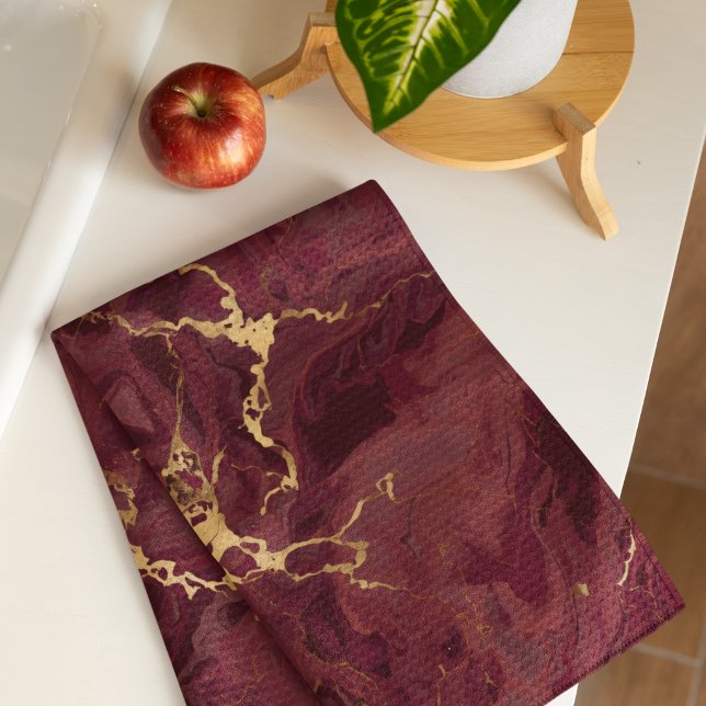 Linge De Cuisine Marbre élégant de luxe bordeaux or (Créateur téléchargé)