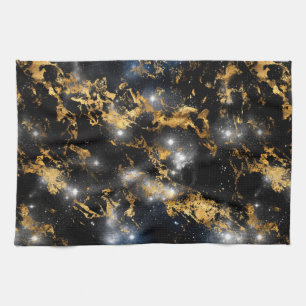 Linge De Cuisine Marbre Galaxie Aquarelle Noir et Or