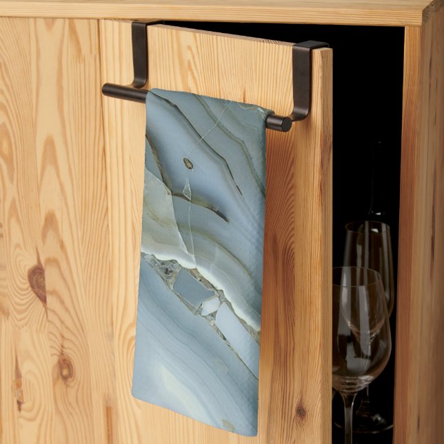 Linge De Cuisine Marbre gris bleu avec Veine or (Pliage en tiers)
