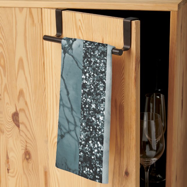 Linge De Cuisine Marbre léopard bandes pailletées Glam 2 (Pliage en tiers)